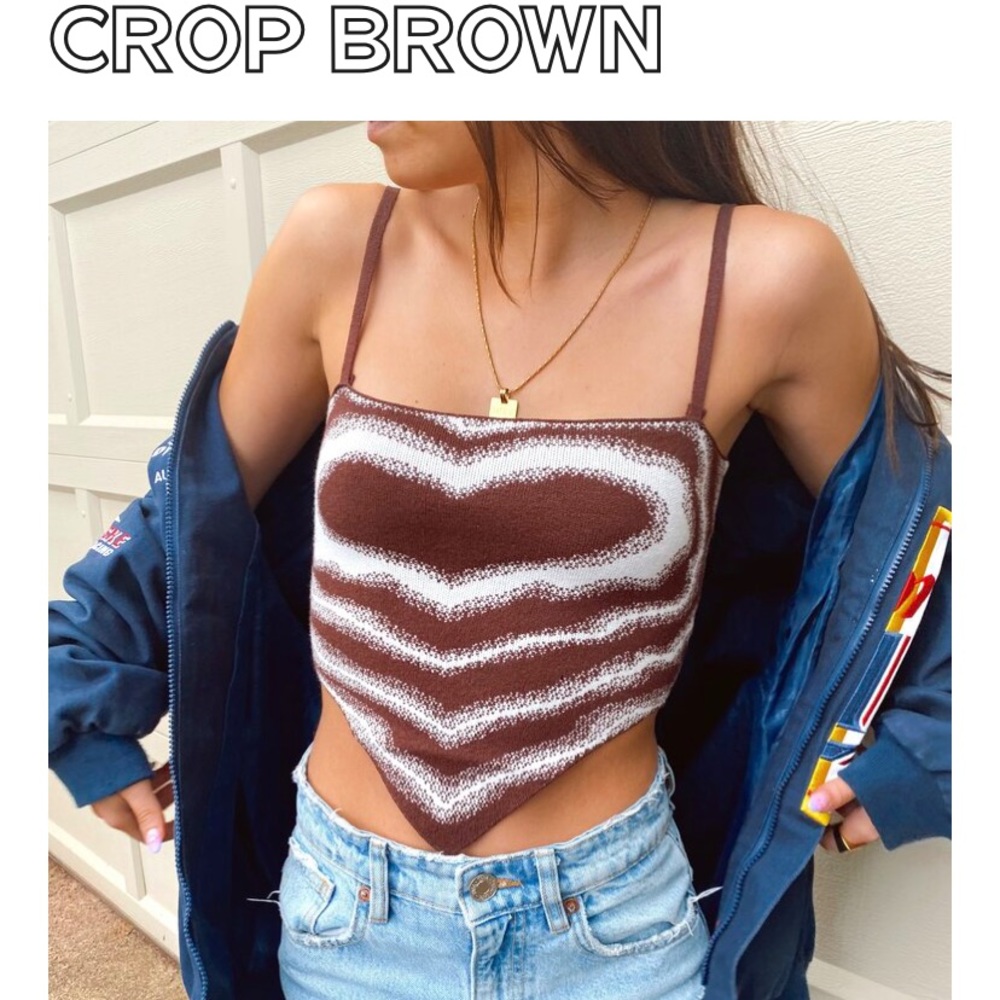 Y2K Crop knit heart crop top brown